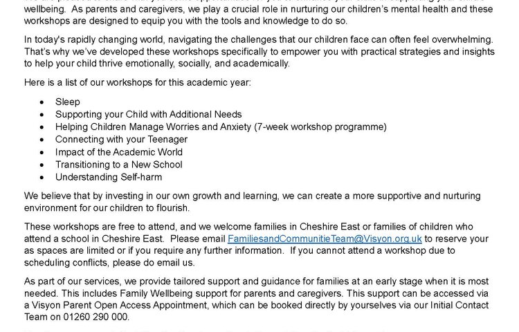 Image of Visyon Parent and Carer Workshops to Help You Support Your Child